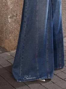 Selenza 女式英式刺绣超大阔腿牛仔裤 - 藍色 - 查看 6