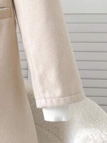 SHEIN Serisse Kids Tween Girls Classic Lapel Button Pocket Mid-Length Overcoat, Suitable For Weekend, Casual Outing, Back To School, Autumn/Winter, Girls Overcoat, Girl Coat, Tween Coat, Girls Winter Coat Fall - Khaki - View 13