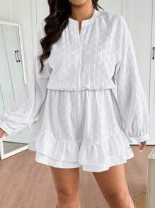 SHEIN Frenchy Plus Size Women Solid Color Ruffle Hem Romper - White - View 3