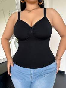 SHEIN 1pc Women's Seamless Shaping Top, Waist & Abdomen Slimming, Simple & Comfortable, Black Tummy Control Tops Shapewear Tops Corset Shapewear Body Shaping - Black - View 7