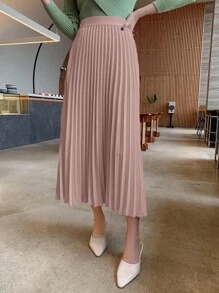 DAZY Damen einfarbiger plissierter A-Linien Rock, elegant für Frühling/Sommer Herbst,Winter - Pink - Übersicht 3