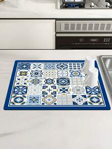 SHEIN 1pc, Coffee Machine Diatom Mud Drainage Pad, Soft Rubber Drain Pad, Non-Slip Super Absorbent And Wear-Resistant Dish-Washing Dry Pad, Placemat For Countertop Dining Kitchen Table Mat, Courtyard Table Decoration, Household Kitchen Supplies - Blue - View 4