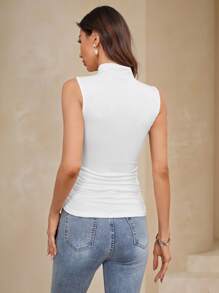 Amorya Zabudowany pod szyją Bez Rękawów Topy Z Pofałdowany Plecy Projekt - Biały - Zobacz 2