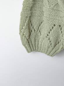 SHEIN LUNE 女士休闲纯色镂空针织开衫 - 綠色 - 查看 4