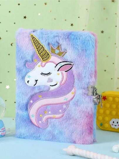 SHEIN 1pc/2pcs Unicorn Plush Diary: A Magical Fuzzy Journal Notebook With Lock For Students & Adults - Perfect Birthday Gift School, Student, Stationery, School Supplies, Kids Toys, Toys, Diary, Journal Kids, Kids Note Book, Notebooks For Girls