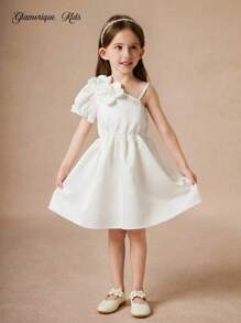 Glamorique Kids Young Girls Flower Bridesmaid Dress, Wedding, Flower Girl,Elegant,3D Rose,Summer Dress ,Birthday Photo Clothing,Birthday Party,Party Performance,Suitable For Formal Occasions, Stage, Piano Performance White Dress For Girls Ivory Dress For Girls Girls White Elegant Dress - White - View 1