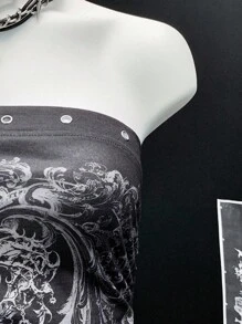 EgrlEra 女士金属装饰朋克心形印花抹胸上衣 - 黑色 - 查看 3