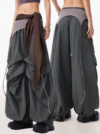 LYSMO Pantalón cargo de mujer para exteriores con cordón y pliegues en capas - Nuevo lanzamiento Primavera/Verano 2025