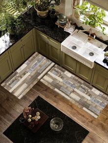 SHEIN 1 件木纹柔软舒适厨房垫，防水防油入口门垫，易于清洁吸水耐用卧室床边地毯，适用于客厅走廊浴室洗衣房装饰 - 彩色 - 查看 5