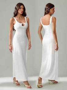 SHEIN Tall Vestido largo entallado sin espalda de unicolor casual para mujer