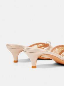 CUCCOO HITCHD Women's Fashion Round Toe Kitten Heel Apricot Lace Mesh Pearl Wedding Party Occasion High Heel Sandals, Open Toe Sandals For Christmas Elegant Shoes Wedding Shoes - Apricot - View 4