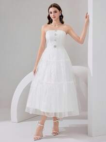 Poshira Robe de soirée élégante et bustier pour femme avec décoration de strass