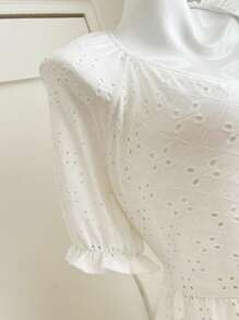 INAWLY Vestido largo de manga corta para mujer de talla grande, elegante, con bordado de ojal y decoración de botones, para verano - Beis - Ver 3