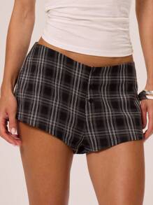MUSERA 格子修身迷你短裤，适合夏季假日音乐节、锐舞派对、颓废摇滚风、酷女孩风、Y2K朋克风。 - 黑色 - 查看 2