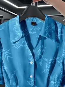 Franclia 优雅法式休闲日常百搭短袖翻领收腰褶皱下摆柔软缎面印花白色女式春夏衬衫，无弹力，适合大学校园穿着