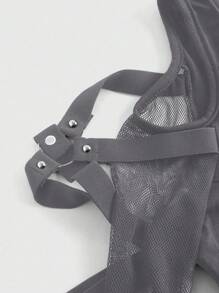 ROMWE Grunge Punk 朋克摇滚铆钉网眼镂空肩部女式 T 恤，音乐节，夏季