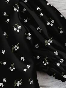 EMERY ROSE Plus Size Black Ruffle Hem Blouse With Elegant Half Bishop Sleeves Cute Blouses For Women,Back To School Chic Blouses For Women,Spring/Summer/Vacation - Black - View 4