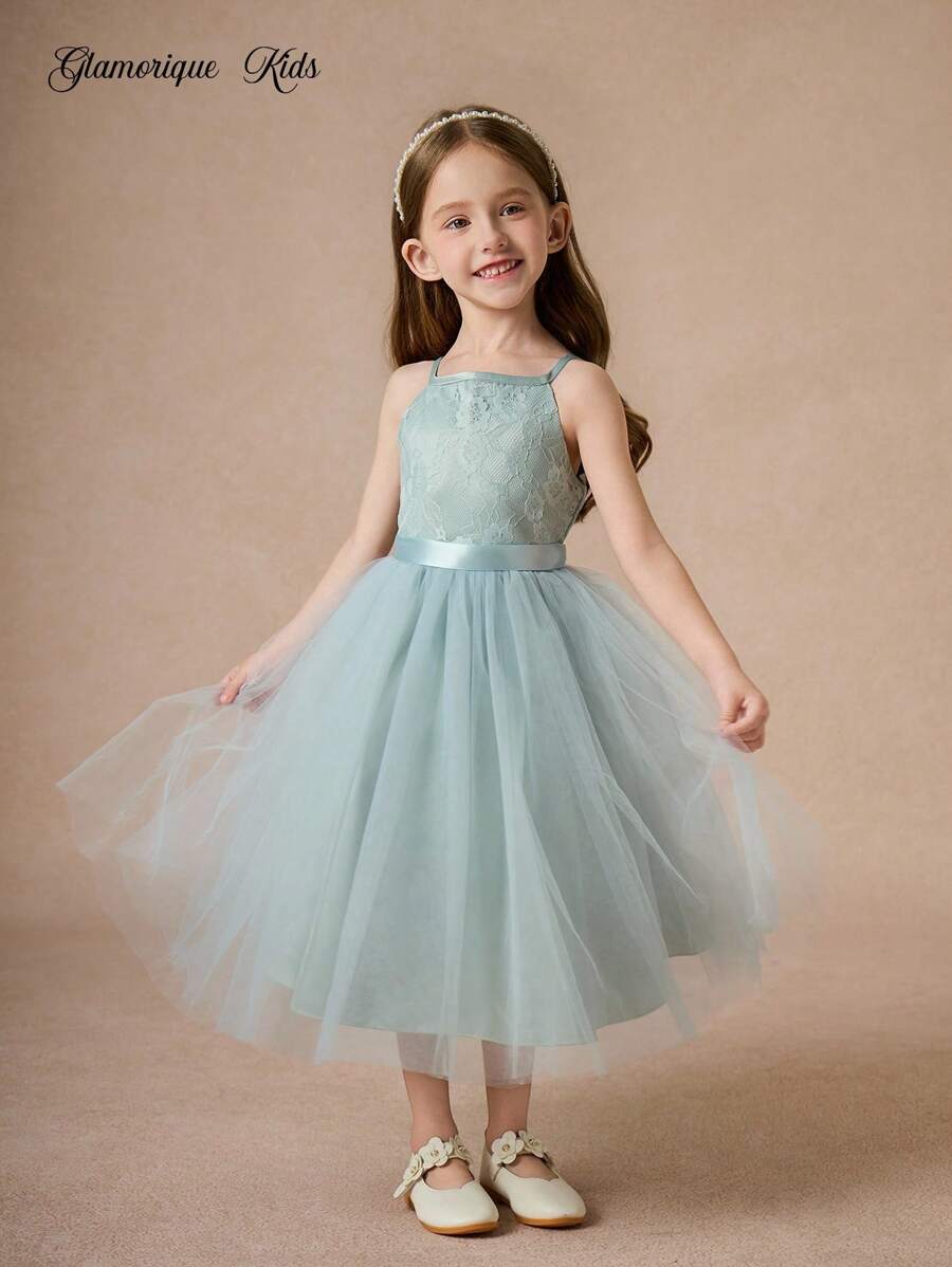 Glamorique Kids 4 件套女童无袖薄纱蓬松公主裙，花童婚礼派对生日伴娘礼服