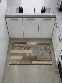 SHEIN 1 件木纹柔软舒适厨房垫，防水防油入口门垫，易于清洁吸水耐用卧室床边地毯，适用于客厅走廊浴室洗衣房装饰 - 彩色 - 查看 6