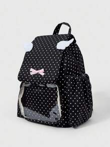ROMWE Anime 复古女孩黑色波点蝴蝶结透明口袋大容量多功能背包，Y2k 可爱酷炫个性，时尚百搭通勤背包，适合校园、旅行、社交活动、购物 - 黑色 - 查看 2