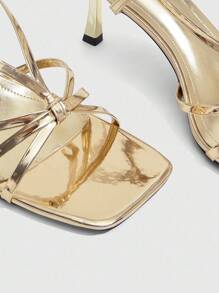 CUCCOO SZL Sexy New Summer Gold Criss-Cross Strap Fashionable Elegant Women's High Heel Sandals, Slim Strap Square Toe Stiletto Heels Open Toe Sandals For Christmas - Gold - View 10