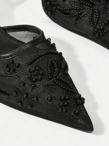 CUCCOO HITCHD Women's Embroidered Lace Beaded Floral Pointed Toe Stiletto High Heel Shoes, Elegant Romantic Sexy Black Mesh Lace High Heels, Formal Dress Shoes For Wedding, Party, Cocktail, Prom For Christmas Elegant Shoes Wedding Shoes Summer Shoes Bride Shoes - Black - View 12
