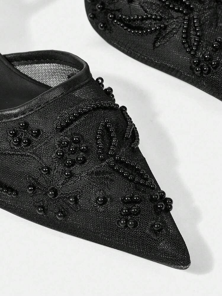 CUCCOO HITCHD Women's Embroidered Lace Beaded Floral Pointed Toe Stiletto High Heel Shoes, Elegant Romantic Sexy Black Mesh Lace High Heels, Formal Dress Shoes For Wedding, Party, Cocktail, Prom For Christmas Elegant Shoes Wedding Shoes Summer Shoes Bride Shoes