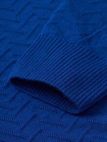 EURMUSE 男士罗纹针织几何图案圆领常规毛衣 - 寶藍色 - 查看 7