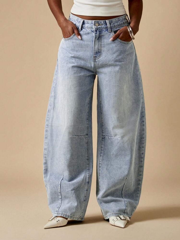 MISSGUIDED Jeans à jambes larges et coupe baril, taille haute, pantalon en jean ample, style vintage, décontracté, streetwear, mode automne-hiver, coupe ample, esthétique Y2K