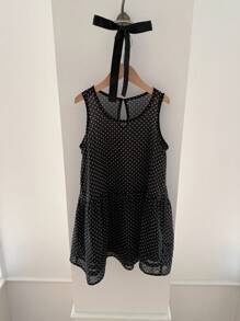 Dazy Kids Young Girl Polka Dot Print Ruffle Hem Sleeveless Dress - Black - View 9