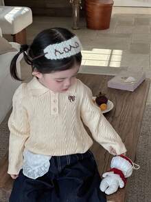 DAZY Sweter z długim rękawem i kołnierzykiem dla dziewczynek, w stylu college'owym, na jesień i zimę - Beżowy - Zobacz 4