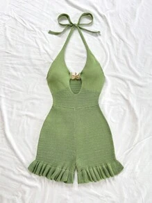 Soleia Back To School Vacation Outfits Women Airport Outfit For Women  Jerseys For Women Sweaters For Women Beach Outfits For Woman Crochet Back To School Women's Vacation Casual Solid Color Backless Halter Neck Knitted Jumpsuit