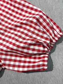 INAWLY 大码格子印花休闲度假连衣裙 - 紅色 - 查看 5