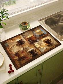 1pc Coffee Cup Printed Drip Mat, New Absorbent Kitchen Counter Drying Pad, Tableware Drying Mat - Dish Drying Mat, Soft Diatomite Non-Slip Quick-Dry Pad, Suitable For Kitchen Counter, Espresso Machines And More - Multicolor - View 4
