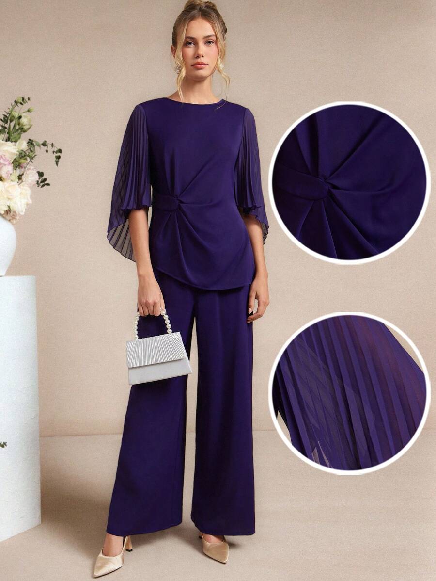 Amorya Neues, elegantes High-End-Set aus Chiffon-Hemd mit plissierten Ärmeln und Hose mit weitem Bein für Damen, 2 Stücke Set, geeignet für den Nachmittagstee, den Alltag und viele weitere Anlässe, geeignet für den Arbeitsweg, für Frauen im Old-Money-Stil, für Business-Casual-Damen, Lehrer-Outfits für Damen, 2025 neues Leinen-Outfit