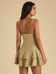 SHEIN BAE Women's Elegant Solid Color Ruffle Hem Sleeveless Mini Dress, Summer,Elegant Dresses For Women - Green - View 2