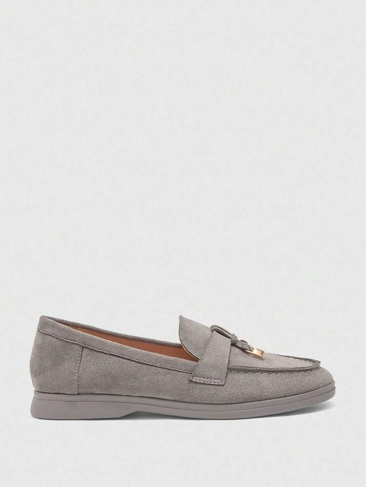 CUCCOO BIZCHIC Women's Fashion Grey Suede Comfortable Casual Loafers, Flat Slip-On Shoes Suitable For Outdoor, Work, Daily Wear For Christmas Spring Shoes