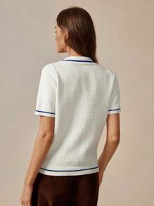 Florisole Cárdigan asimétrico de punto estilo bohemio, jersey de punto con cuello polo, suéter de punto informal para primavera - Albaricoque - Ver 3