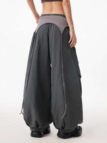 LYSMO 女士户外抽绳层叠褶裥工装裤 - 2025 春夏新品 - 灰色 - 查看 2