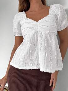 Roylia Textured Fabric T-Shirt, Short Sleeve T-Shirt, Casual T-Shirt - White - View 4