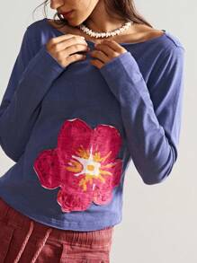 Bohemela Autumn/Winter Boho Casual Solid Color Knit Fitted Women's Graphic T-Shirt,Fall Tops