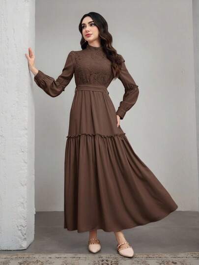 Graceveil Women's Patchwork Cashew Lace Collar Long Sleeve Elegant Dress Fall Cloth For Women