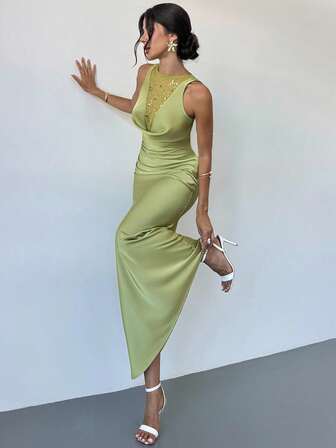 Firerie Summer Women Elegant Sexy Party Graduation Dress Music Festival Green Halter Sleeveless Mesh Sequin Bodycon Dressparty Dress,Elegant Dresses For Women,Fall Wedding Guest Dress