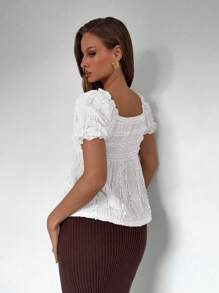 Roylia Textured Fabric T-Shirt, Short Sleeve T-Shirt, Casual T-Shirt - White - View 2