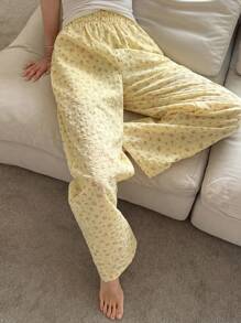 DAZY Pantaloni de pijama drăguți cu imprimeu floral și talie elastică, cu picior drept, pentru femei, toamnă