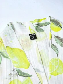 Irokai Women's Lemon Print Overlap Collar Loose Waist Bathrobe Kimono Yukata
