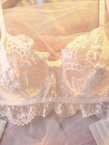5pcs Floral Lace Underwire Garter Lingerie Set - White - View 5