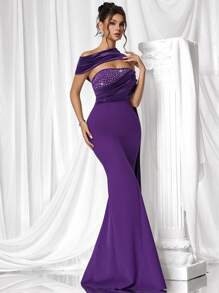 Coutiva Women's Rhinestone Decorated Mermaid Formal Evening Gown - Dark Purple - View 4