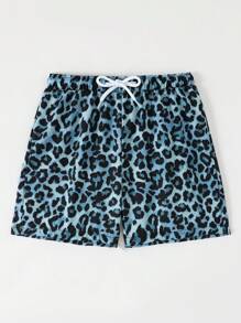 男童经典豹纹沙滩泳装，适合泳池派对、海滩度假、冲浪