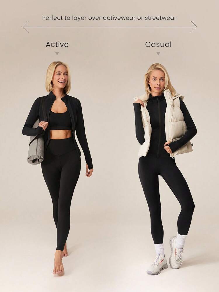 Chaqueta ajustada con forro polar FeatherFit™ - Slim-It, con ojales para el pulgar, para otoño e invierno, yoga y uso diario casual